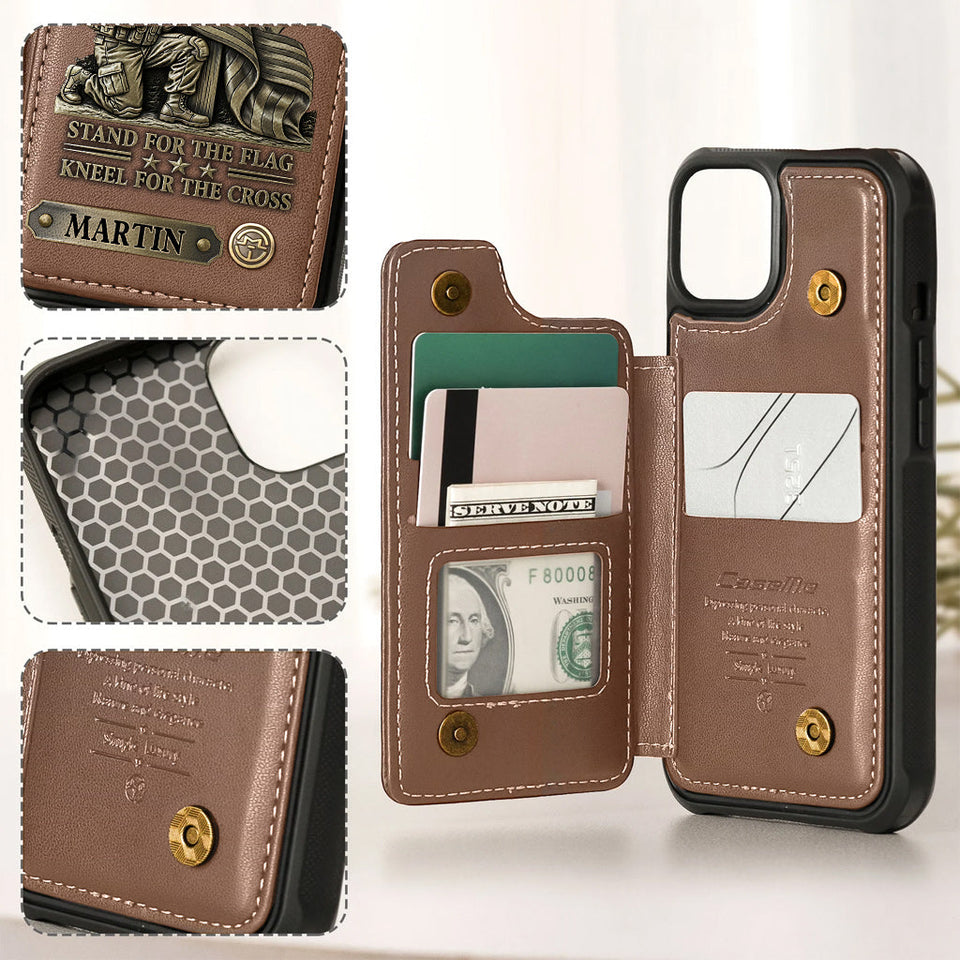 Kneel For The Cross - Personalized Veteran Wallet Phone Case