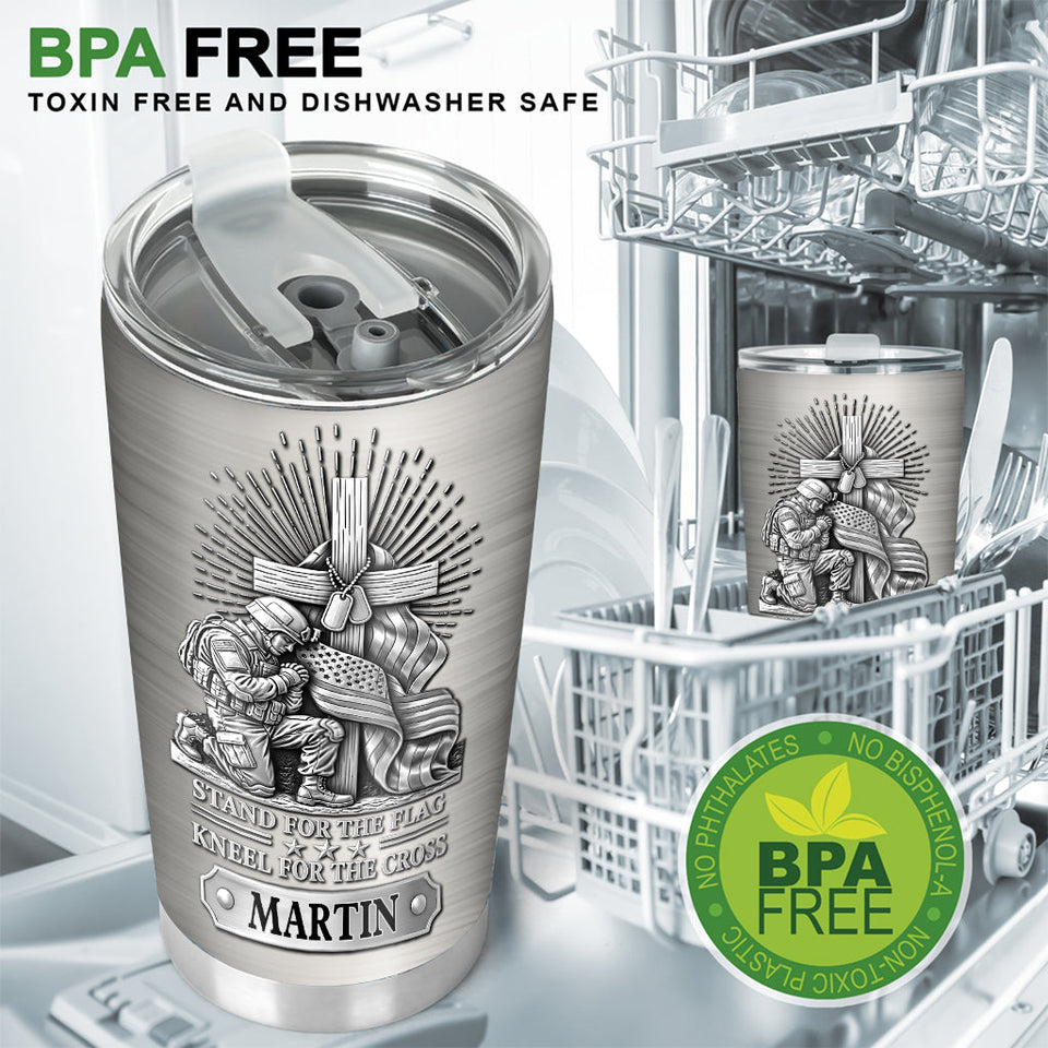 Kneel For The Cross - Personalized Veteran Tumbler