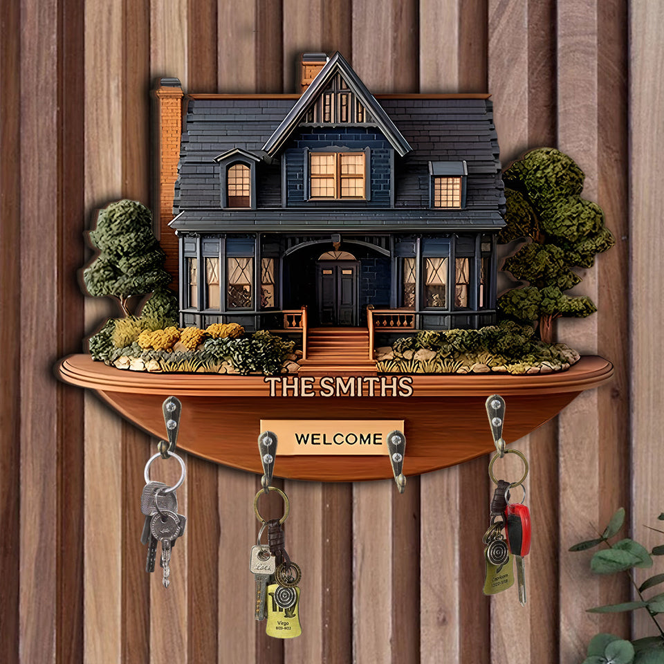 Welcome Home - Personalized Family Custom Shaped Key Rack