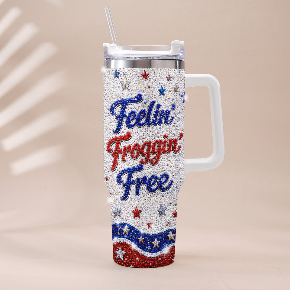 Love Frog, Celebrate 4th Of July - Personalized Frog Rhinestone Tumbler With Plush Charm