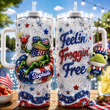 Love Frog, Celebrate 4th Of July - Personalized Frog Rhinestone Tumbler With Plush Charm