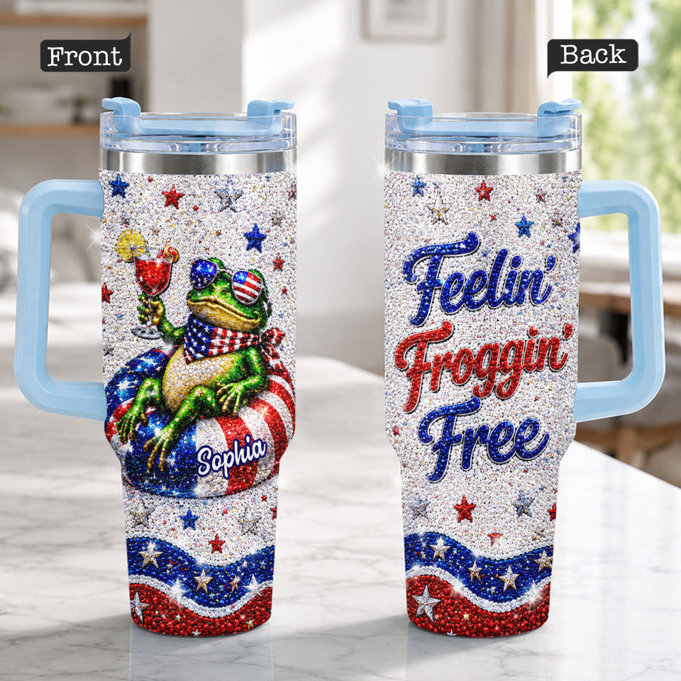 Love Frog, Celebrate 4th Of July - Personalized Frog Rhinestone Tumbler With Plush Charm
