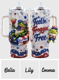 Love Frog, Celebrate 4th Of July - Personalized Frog Rhinestone Tumbler With Plush Charm
