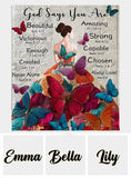 God Says You Are - Personalized Butterfly Blanket