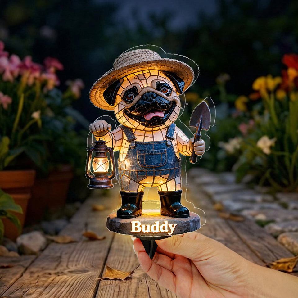Custom Any Photo Gardening Decoration - Personalized Dog Solar Acrylic Light