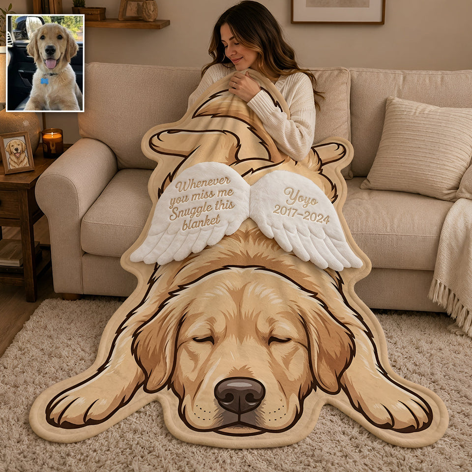 Whenever You Miss Me Snuggle This Blanket - Personalized Dog Shaped Fleece Blanket