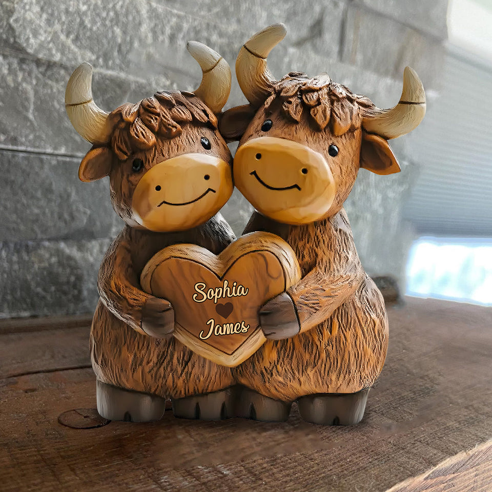 Cute Highland Cow Couple - Personalized Highland Cow Custom Shaped Acrylic Plaque