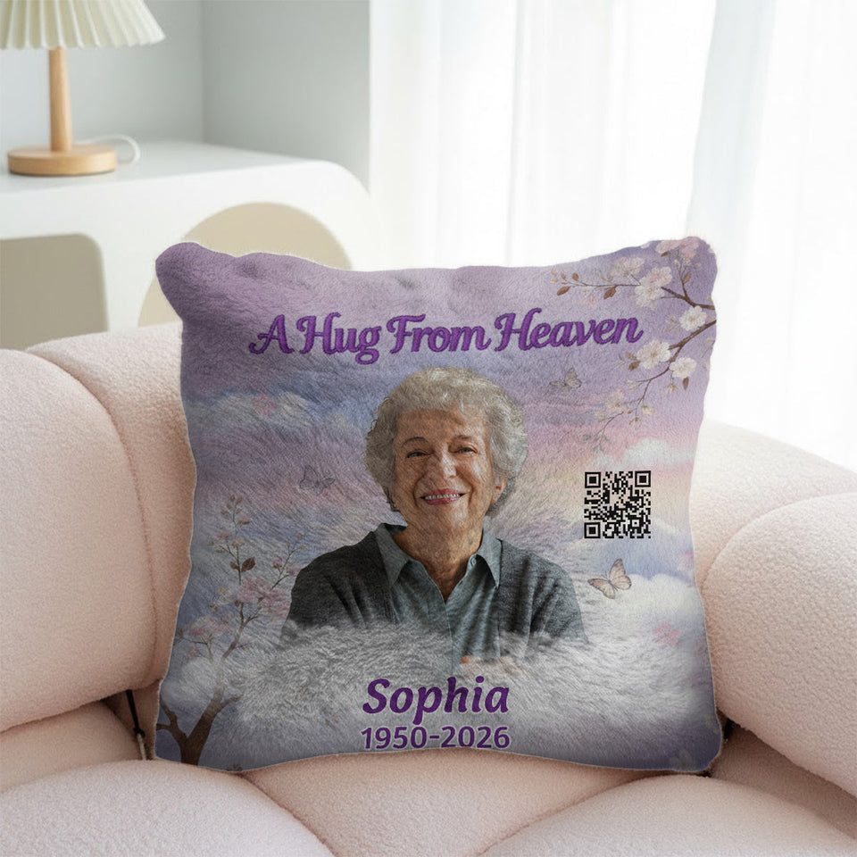A Hug From Heaven - Personalized Memorial Faux Fur Square Pillow