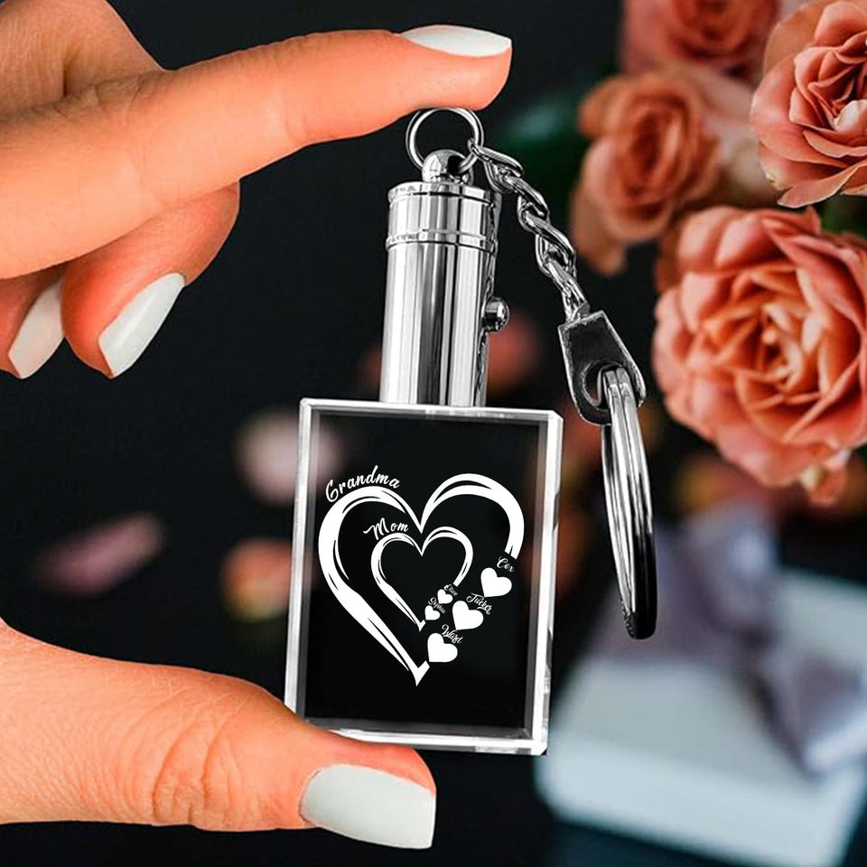 First Mom Now Grandma - Personalized Grandma LED Light Crystal Keychain