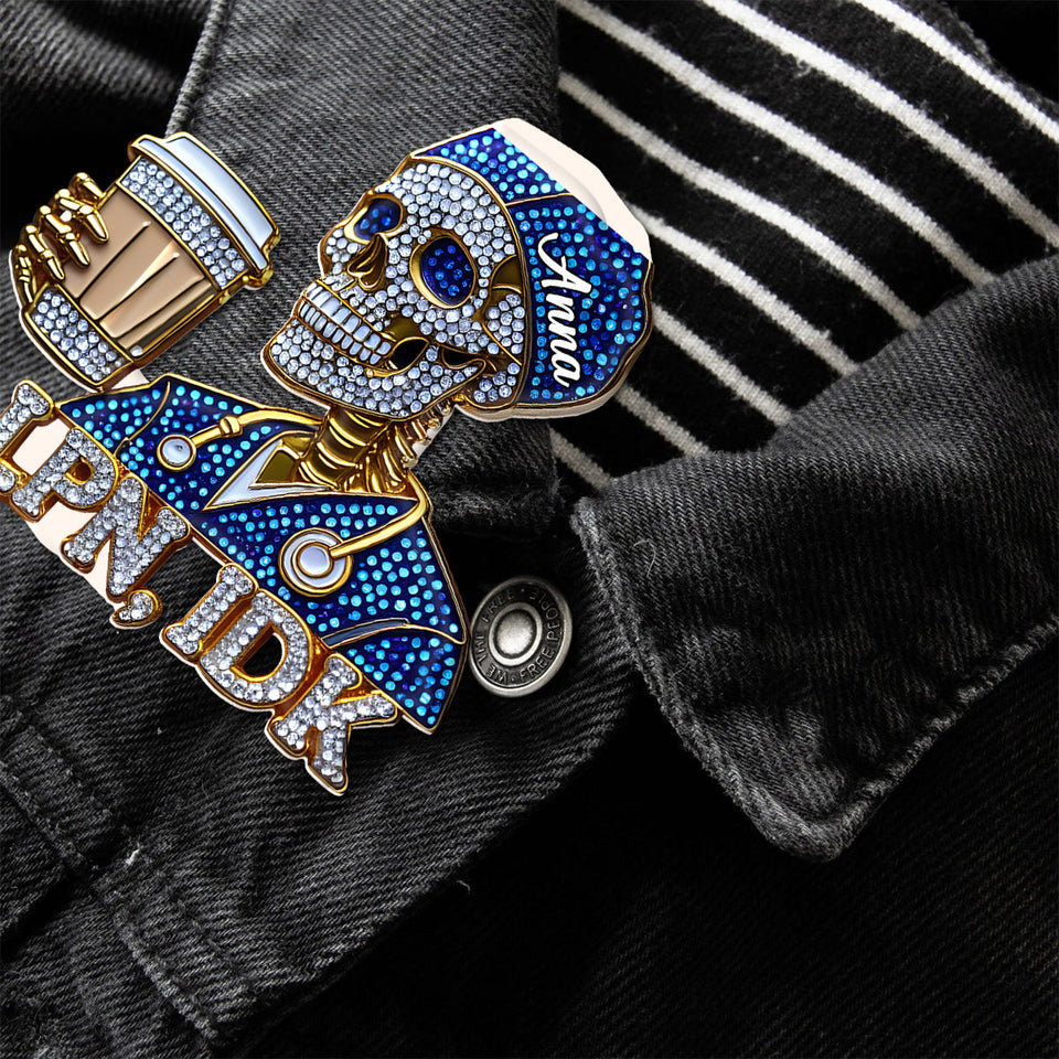 Funny Registered Nurse Skull - Personalized Nurse Pin