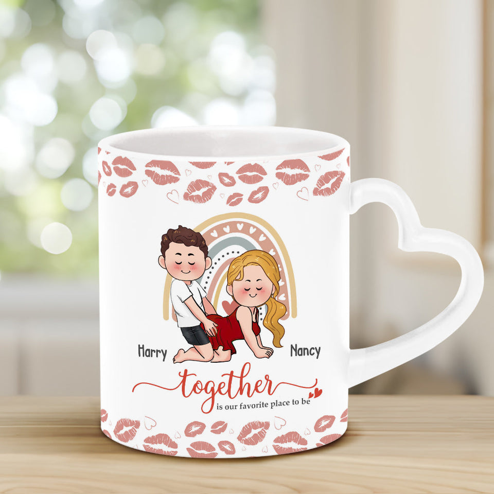 Together Is Our Favorite To Be - Personalized Couple Heart Handle Mug