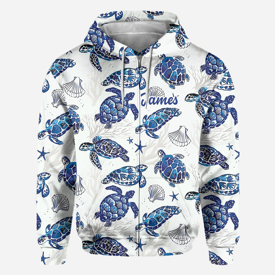Toile De Jouy Patterm, Blue Dolphin, Turtle,... - Personalized Sea Lover All Over Shirt