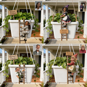 Funny Ladder Climbing Gnome - Personalized Gardening Hanging Pot