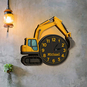 Excavator Decor - Personalized Kid LED Light Wall Clock