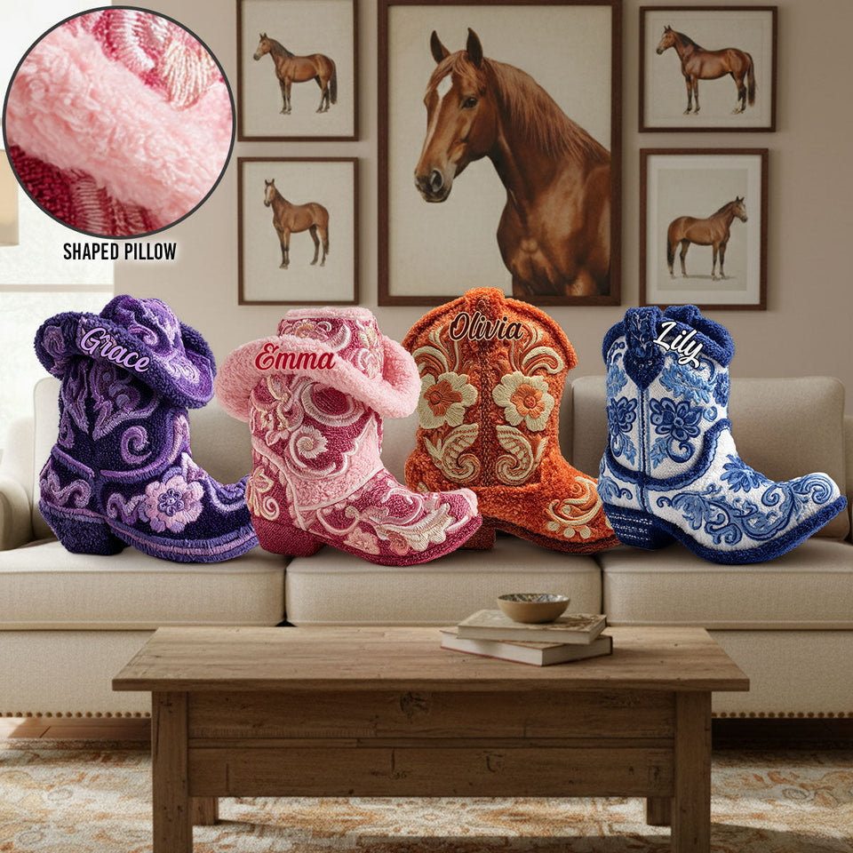 Strong Cowgirl - Personalized Cowgirl Faux Fur Shaped Pillow