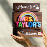 Welcome To Teacher's Classroom - Personalized Teacher Custom Shaped Wood Plaque