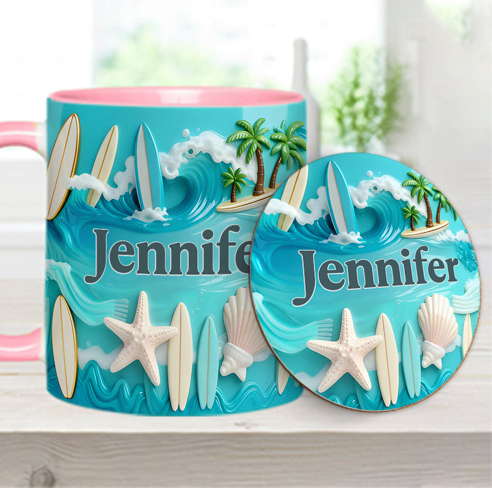 Love Surfing - Personalized Surfing Accent Mug & Coaster