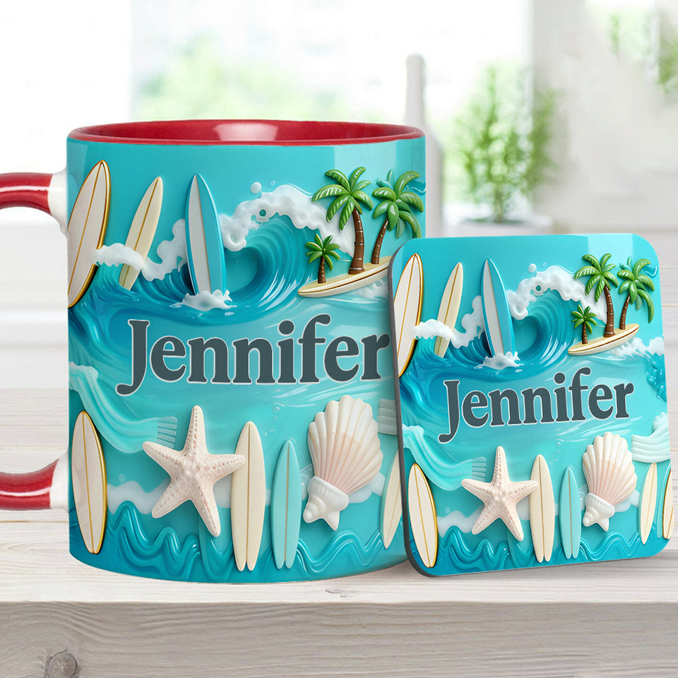 Love Surfing - Personalized Surfing Accent Mug & Coaster