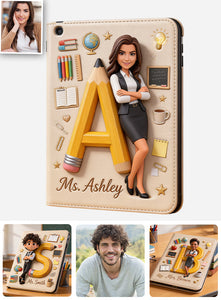 Custom Alphabet, Any Photo - Personalized Teacher Tablet Cover With Pen Slot