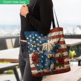 Highland Cow With Flag Pattern - Personalized Highland Cow Tote Bag