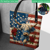 Highland Cow With Flag Pattern - Personalized Highland Cow Tote Bag