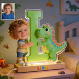 Dinosaur Alphabet Letter & Custom Photo - - Personalized Kid Shaped Led Night Light