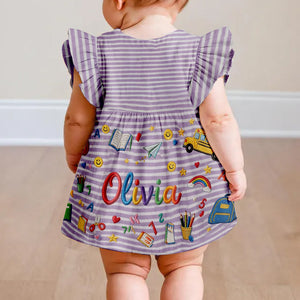 School Days, Sweet Smiles - Personalized Kid Kid Ruffle Sleeve Dress