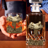 Horseshoe And Saddle - Personalized Horse Whiskey Decanter Set