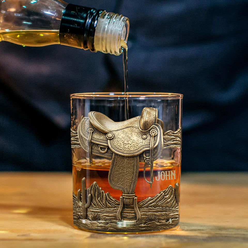Horseshoe And Saddle - Personalized Horse Whiskey Decanter Set