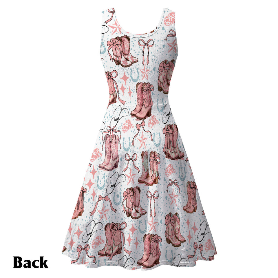 Coquette Cowgirl Boots and Bows - Personalized Cowgirl Sleeveless Dress