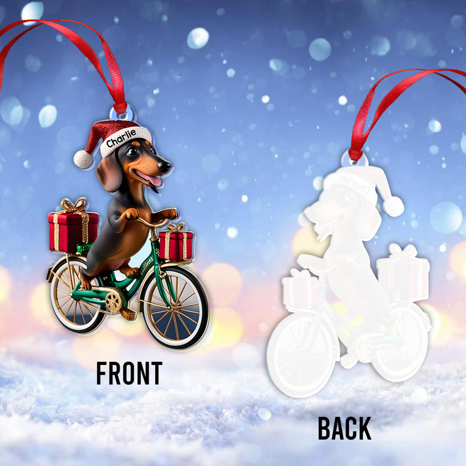 Dog Riding Bicycle - Personalized Dog Transparent Ornament