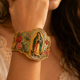 Mexican Goddess, Guadalupe - Personalized Christian Shaped Cuff Bracelet