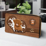 Cute Highland Cow - Personalized Highland Cow Leather Long Wallet