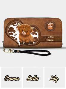 Cute Highland Cow - Personalized Highland Cow Leather Long Wallet