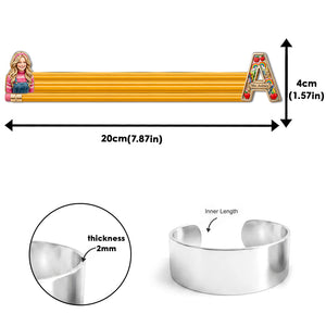 Best Teacher Ever - Personalized Teacher Shaped Cuff Bracelet