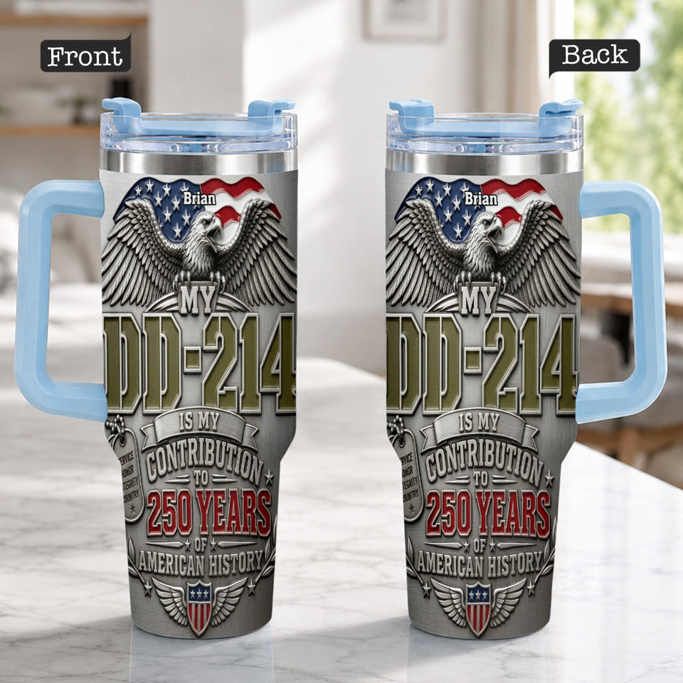 250 Years Of America History - Personalized Veteran Tumbler With Handle