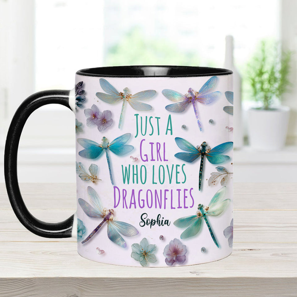 Just A Girl Who Loves Dragonflies - Personalized Dragonfly Accent Mug