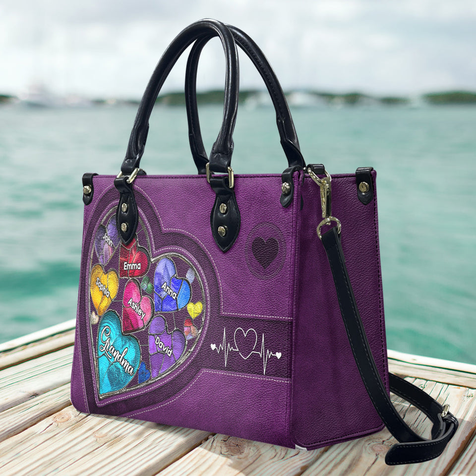 Grandma's Mom's Sweethearts - Personalized Grandma Leather Handbag