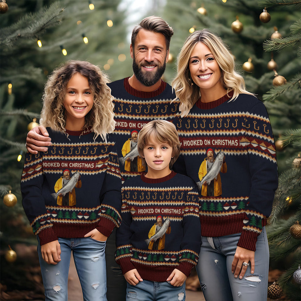 Hooked on Christmas - Personalized Fishing Ugly Sweater