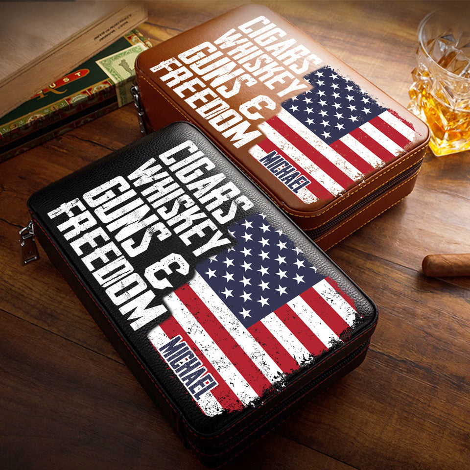 Cigars, Whiskey, G*ns & Freedom - Personalized Whisky Travel Cigar Humidor Case