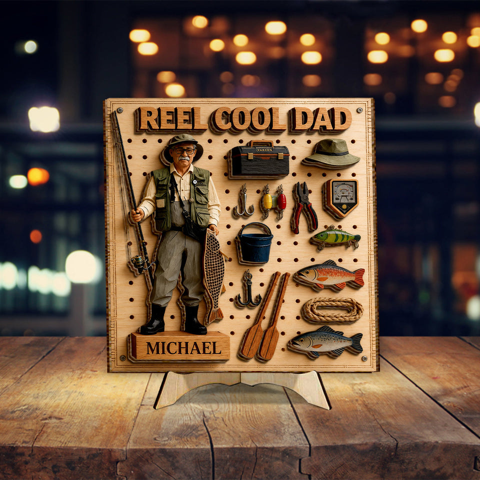 Dad Loves Fishing - Personalized Father 2 Layered Wood Sign / Wood Plaque