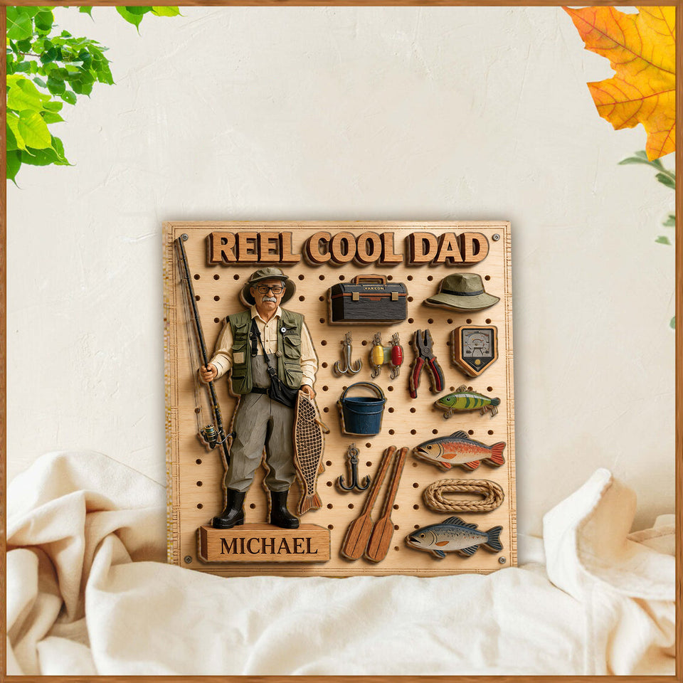 Dad Loves Fishing - Personalized Father 2 Layered Wood Sign / Wood Plaque