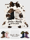 Farm House Decoration, Cowboy & Cowgirl Couple - Personalized Western Outfit Shaped Doormat/ Rug