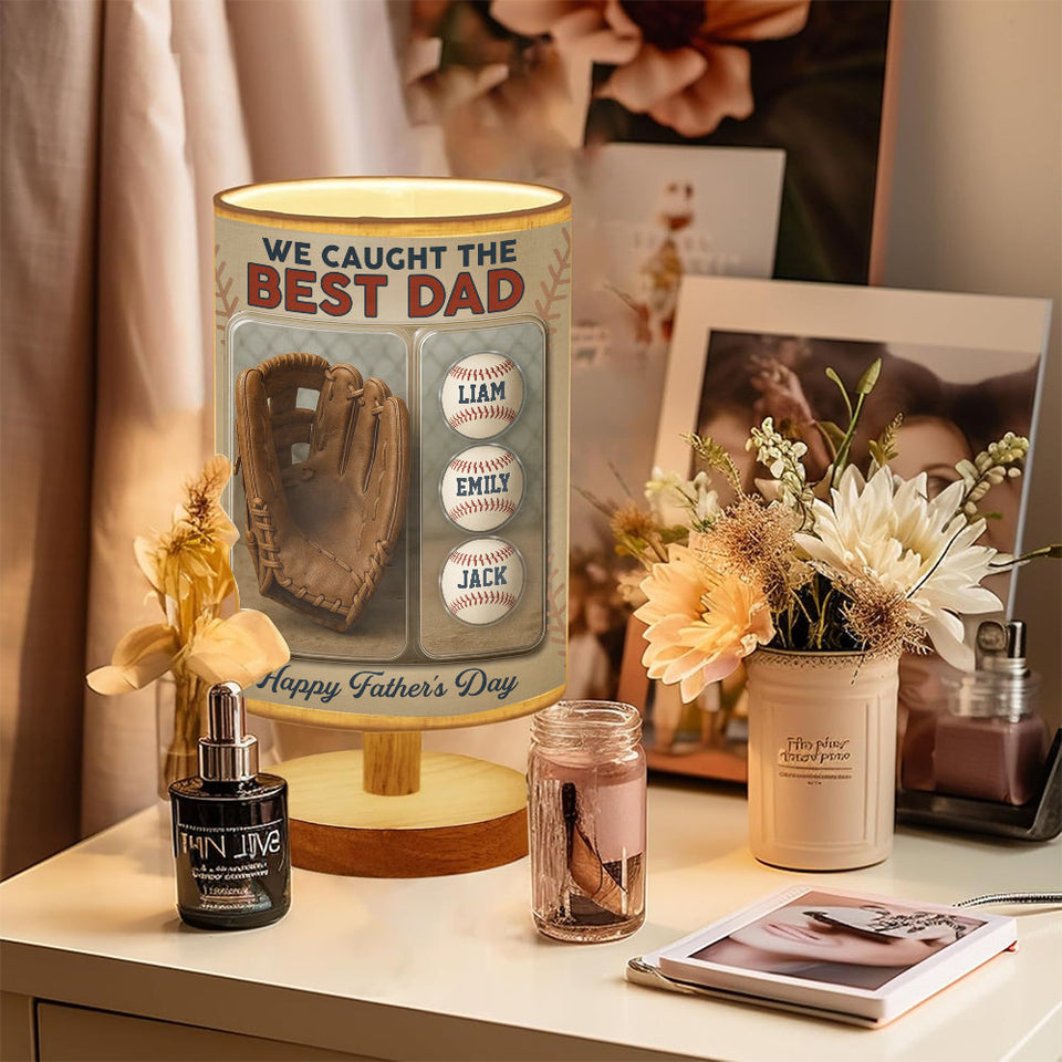 We Caught The Best Dad - Personalized Baseball Table Lamp with Wood Base