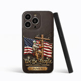 We The People - Personalized Lineman 3D Embossed Leather Phone Case