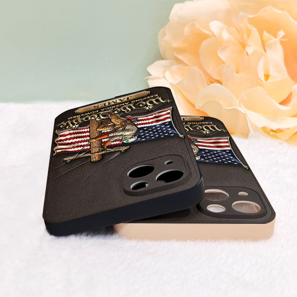 We The People - Personalized Lineman 3D Embossed Leather Phone Case