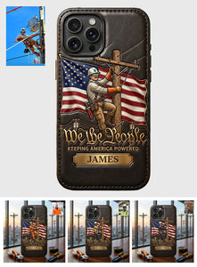 We The People - Personalized Lineman 3D Embossed Leather Phone Case