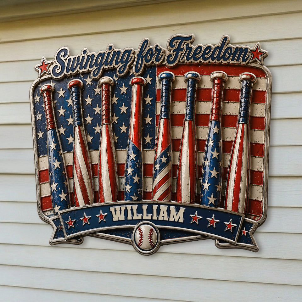 Play For Freedom - Personalized Baseball 3D Printed Cut Metal Sign