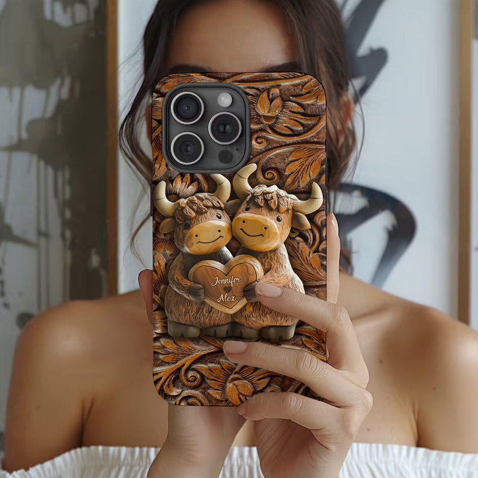 Cute Highland Cow Couple - Personalized Highland Cow Full Print Phone Case