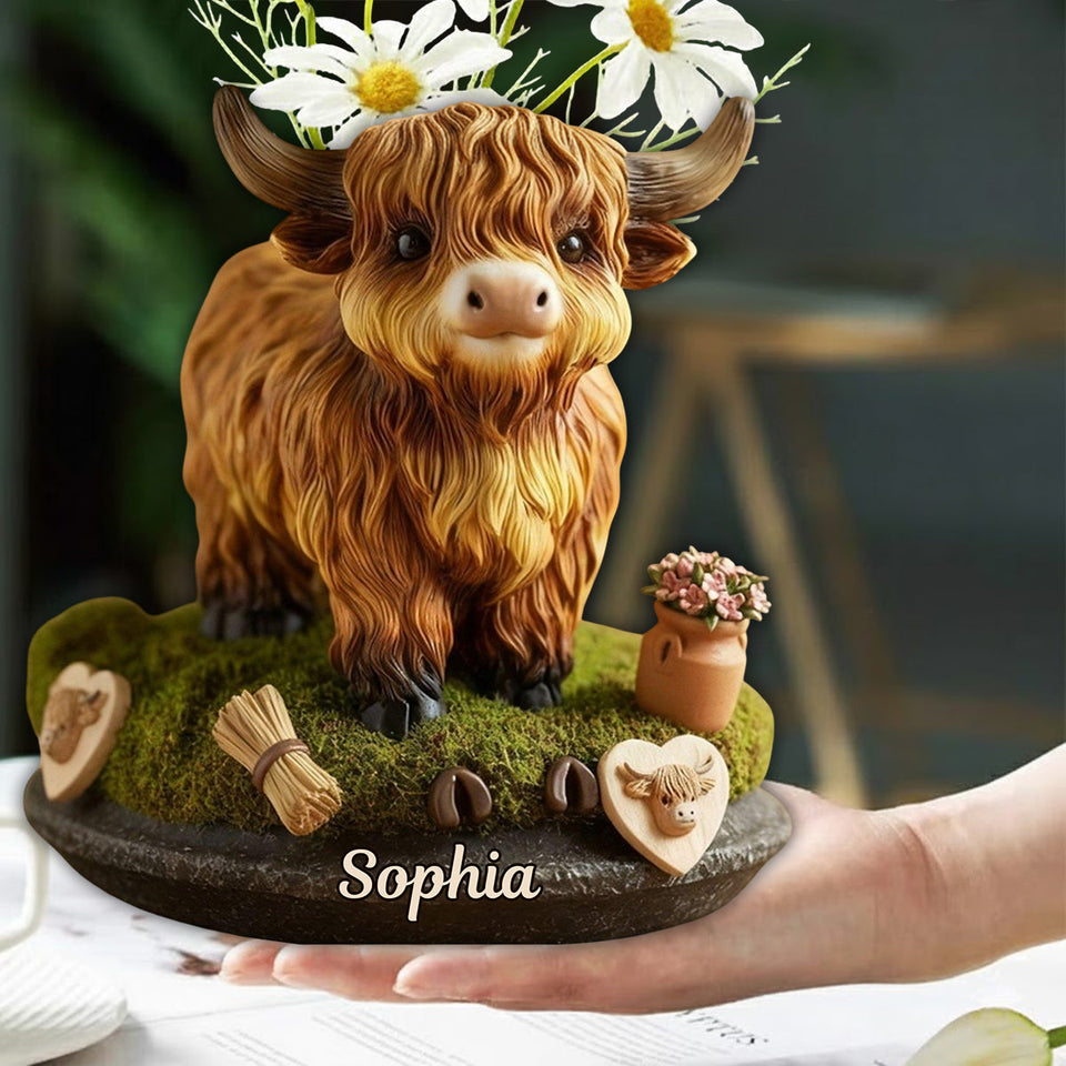 Adorable Cow - Personalized Highland Cow Custom Shape Acrylic Flower Vase